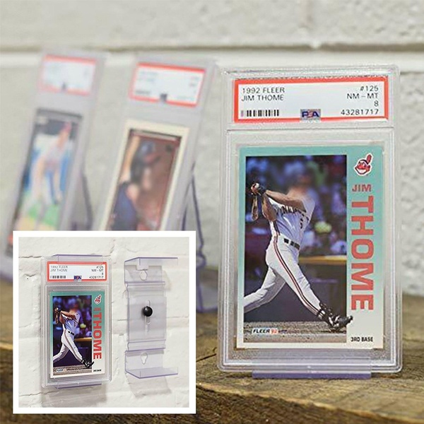 trading card display, card wall mount, sports card holder, card storage mount, baseball card frame, product demo, minimalist, lifestyle, trustworthy, calm, neutral